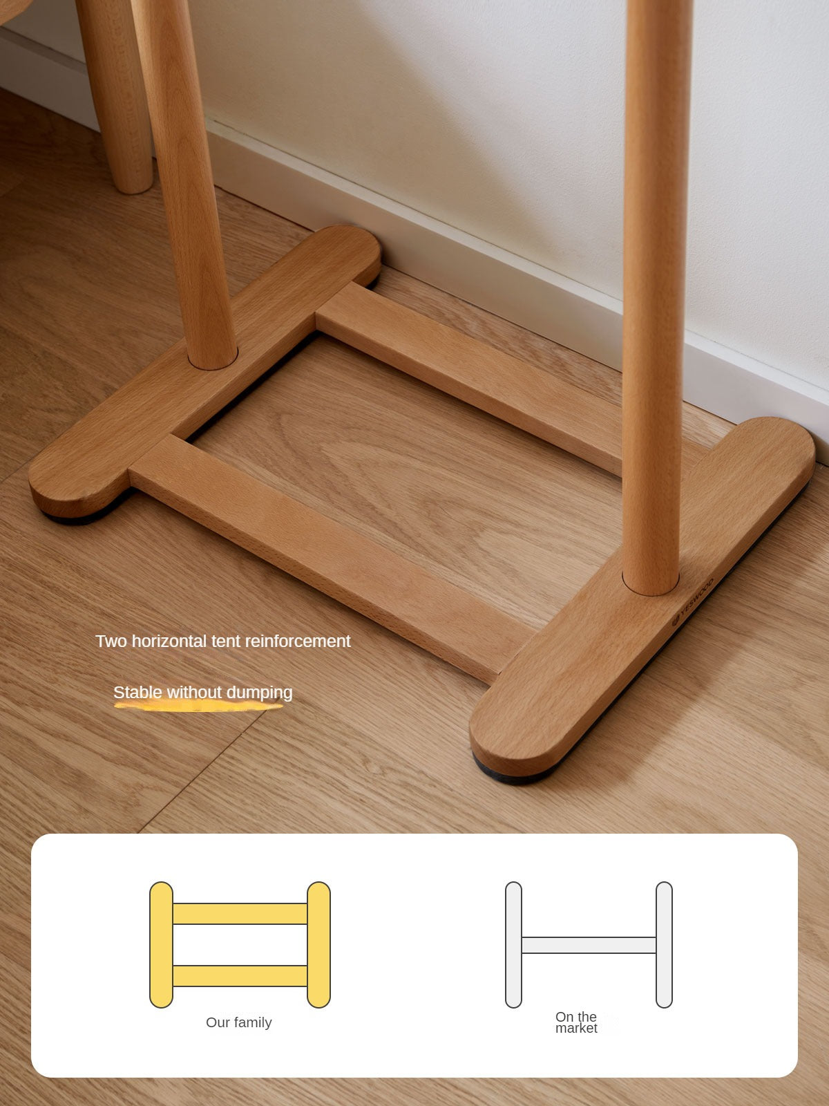 Beech, Oak Solid Wood Coat Rack for Children's Bedroom Clothes Hanger