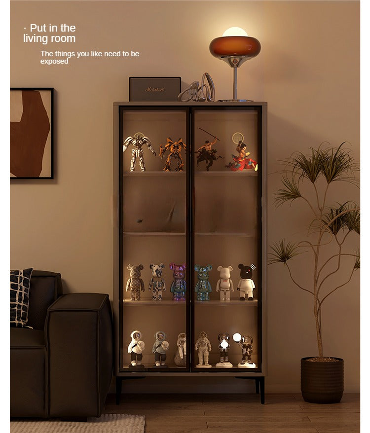 Poplar Solid Wood Wine Cabinet, Display Cabinet Glass Door Light Luxury