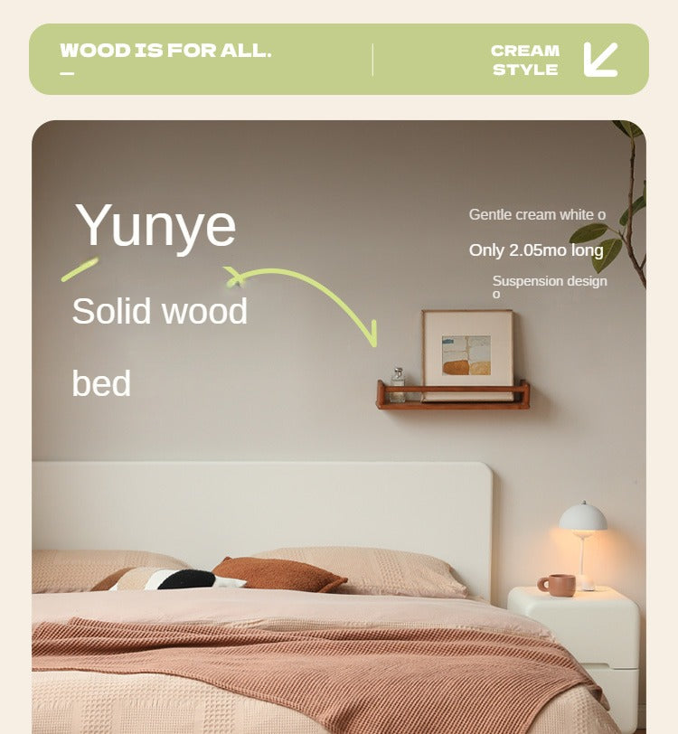 Poplar, Rubberwood Solid Wood Bed Modern Simple Cream Style