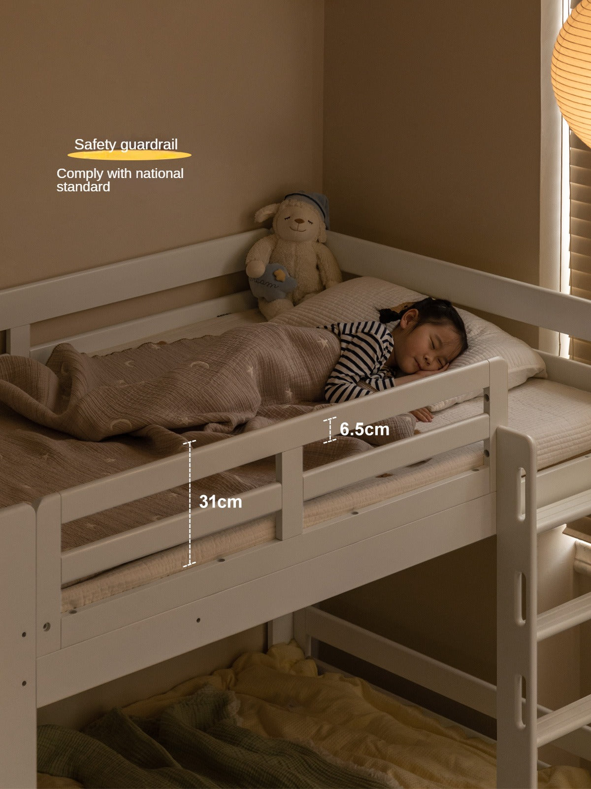 Rubber wood, Beech Solid Wood Children's Bunk Bed Cream Style White.