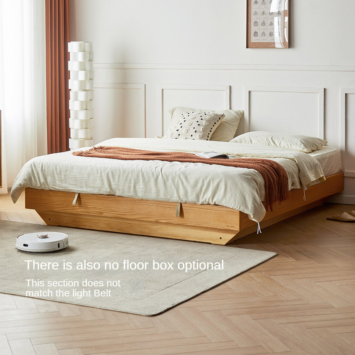 Oak solid wood platform bed, headboard-free bed suspension bed.