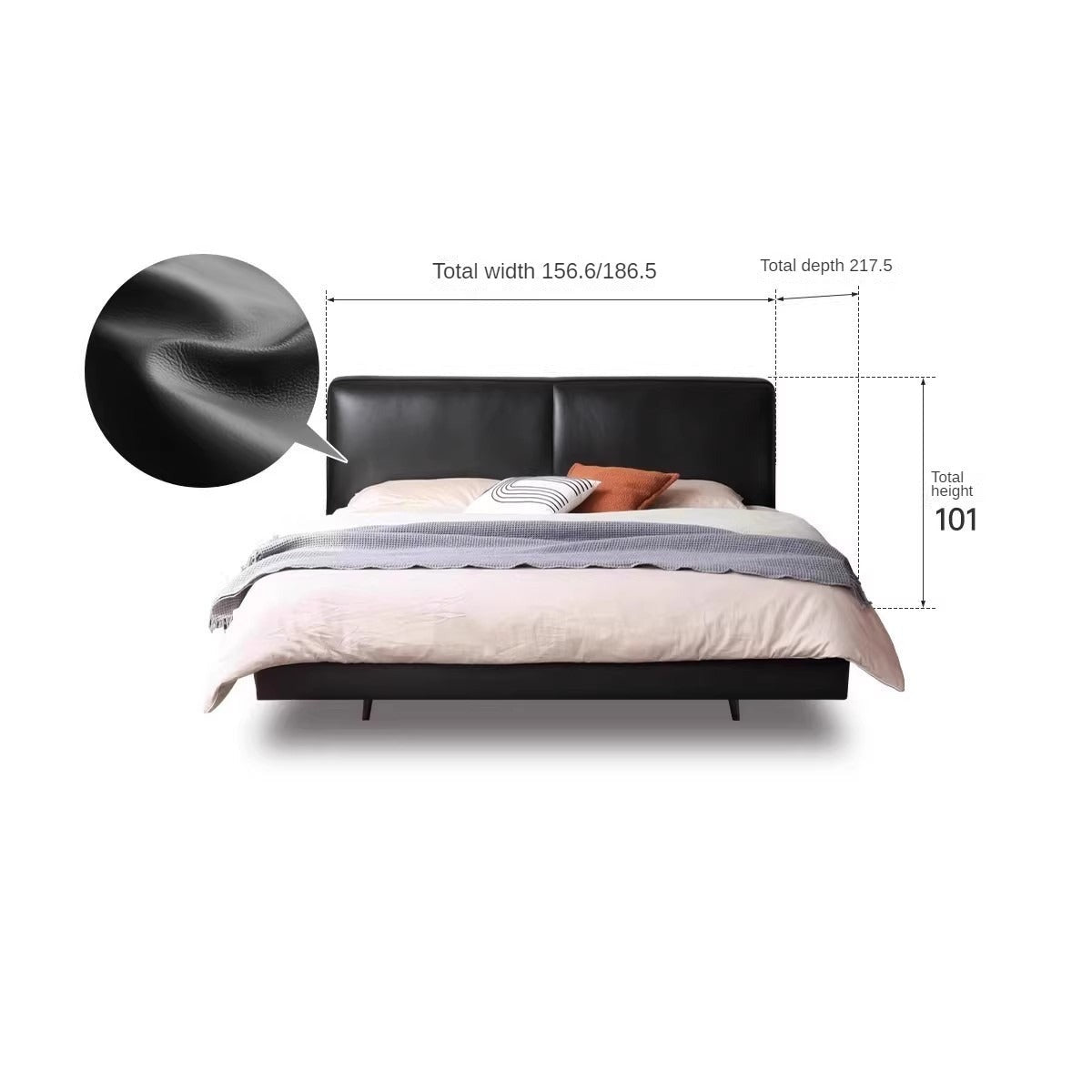 Genuine Leather Bed Italian Light Luxury Head Layer Cowhide