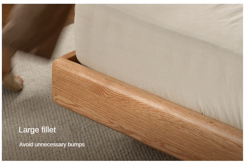 Oak, Ash Solid Wood Leather Soft Bed Italian Light Luxury.