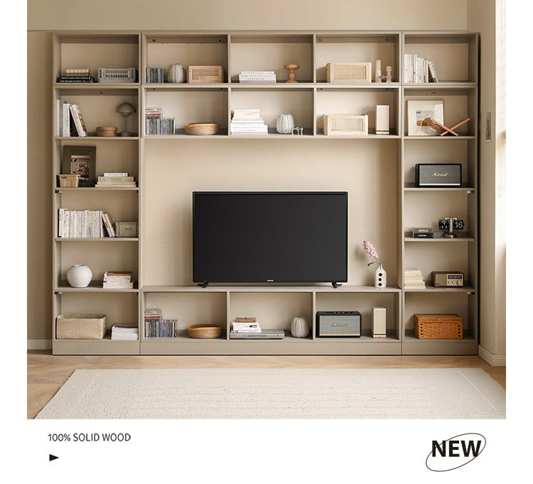 Oak Solid Wood Bookcase Full Wall Bookshelf Light Luxury Display Cabinet.