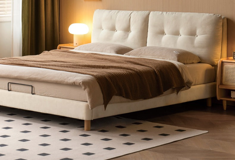 Fabric Soft Bed White Cream Style