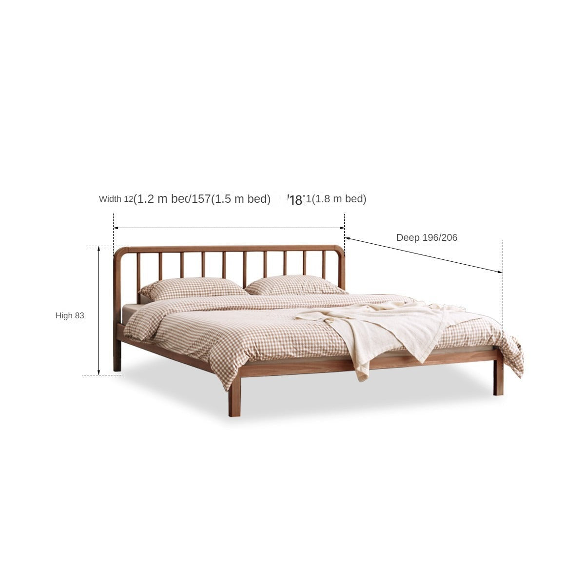 European Beech Solid Wood Bed Modern Simple