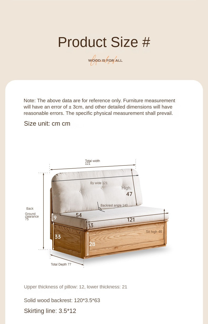Oak Solid Wood Fabric Card Seat Floor Box Sofa.