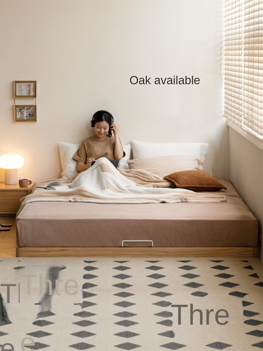 Birch solid wood platform bed, headboard-free bed floor bed cream style