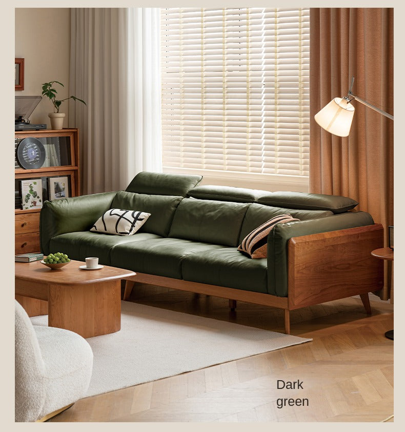 Cherry Solid Wood Black Label Leather Down Sofa.