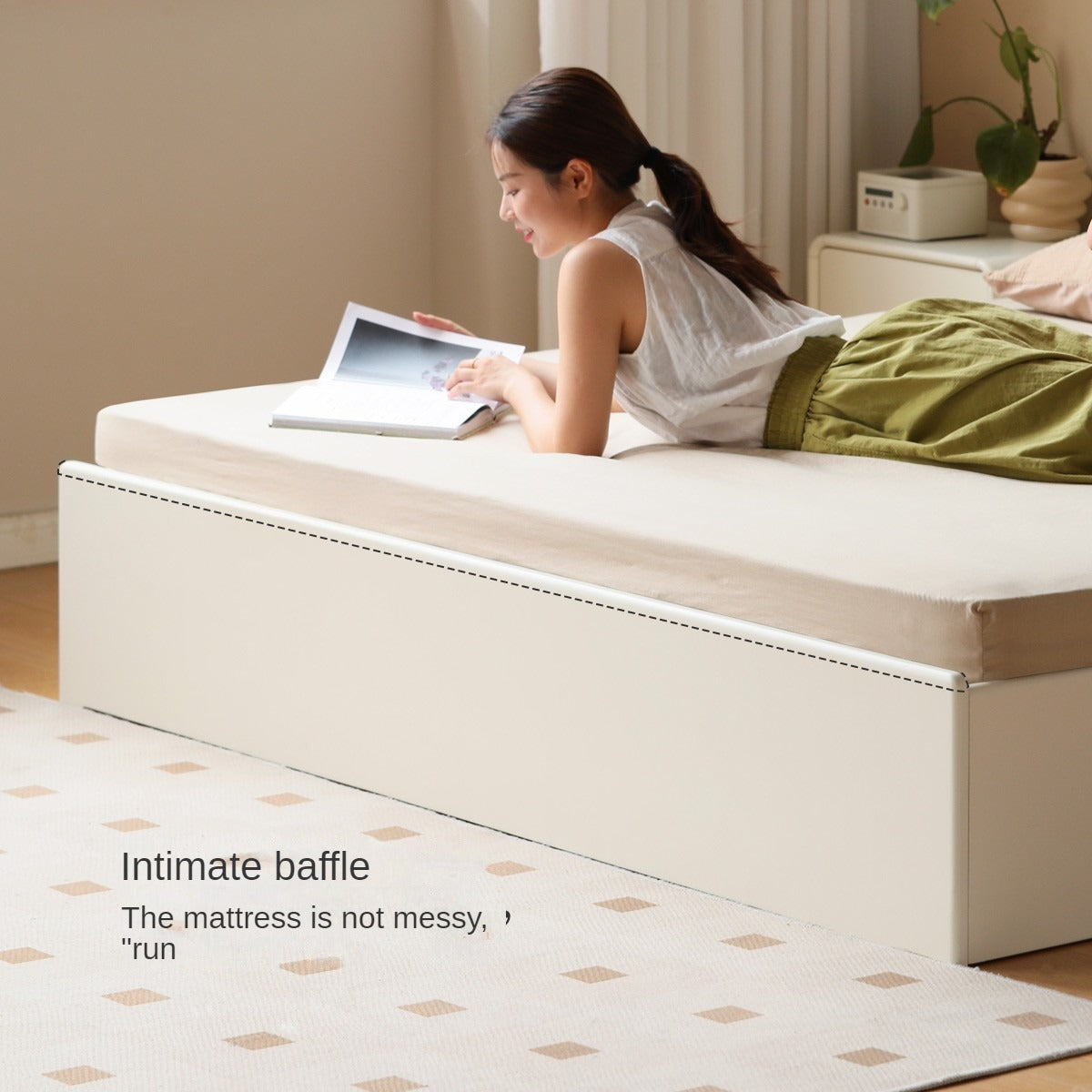 Poplar, Rubber Wood Solid Wood Box Bed, Cream Storage Bed