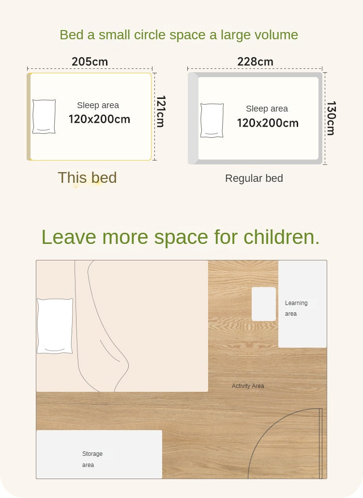 Rubber Solid Wood Children's White Cream Style Montessori Platform Bed.
