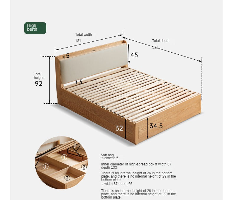 Oak Solid Wood Box Bed Storage Bed Technology Loth, Fabric