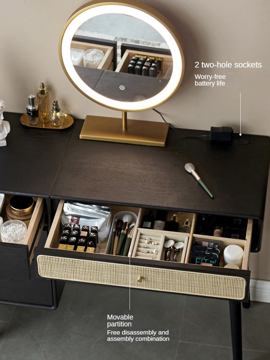 Oak Solid Wood Black Vintage Makeup Dressing Table.