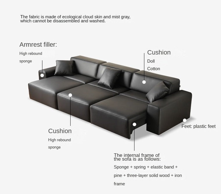 Organic Leather Art Sofa Retractable Bed Big Black Bull Electric Sofa Bed.