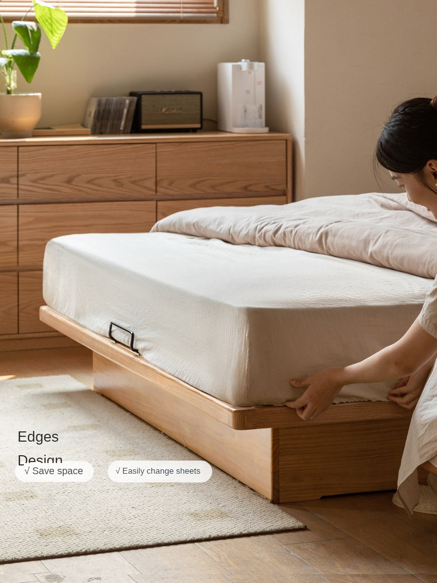 OAK Solid Wood platform bed, headboard-free bed Suspended Bed