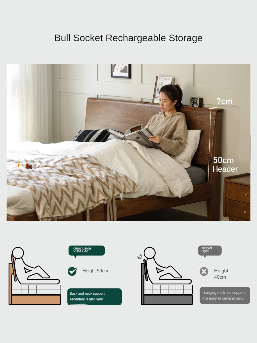 Ash, Oak Solid Wood Bed Nordic Modern Simple Bed
