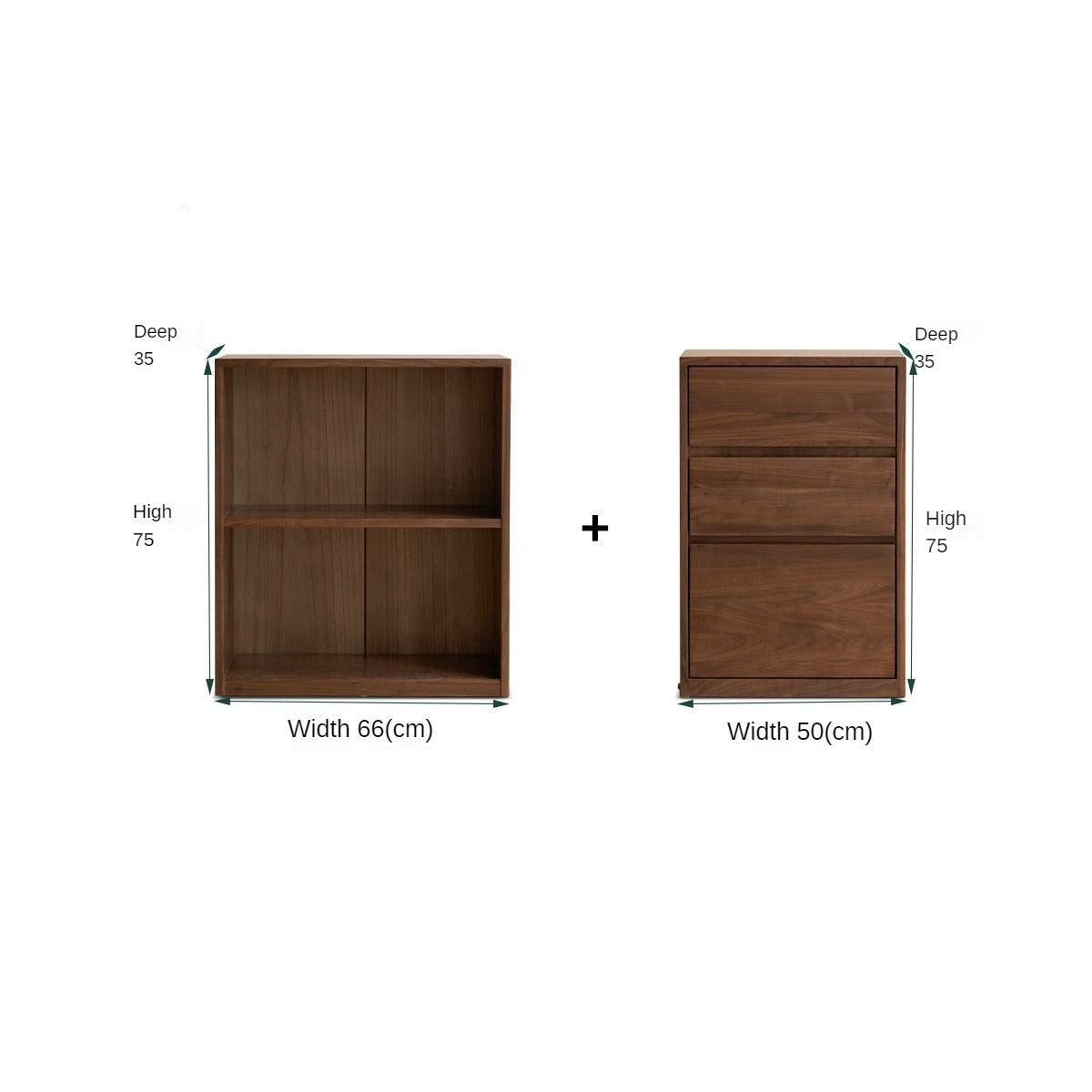 Black Walnut, Rubberwood Solid Wood Low Bookshelf Combination Floor-Standing Cabinet