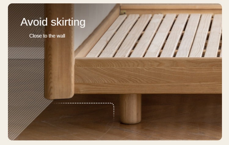 Ash Solid Wood Genuine Leather High Soft Back Bed