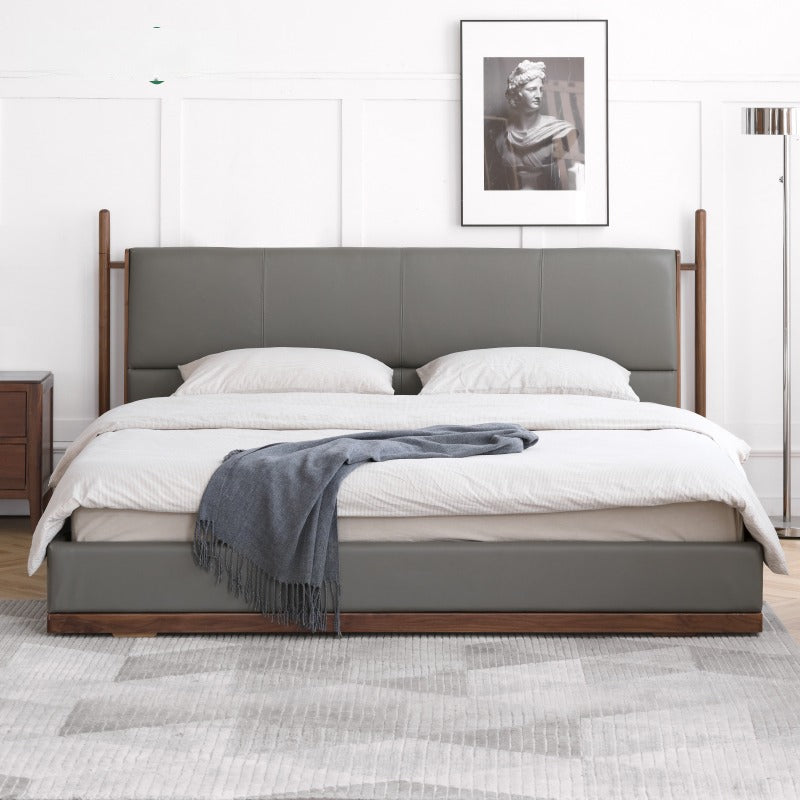 North American Black Walnut Bed Modern Light Luxury Top Layer Cowhide Soft Bed