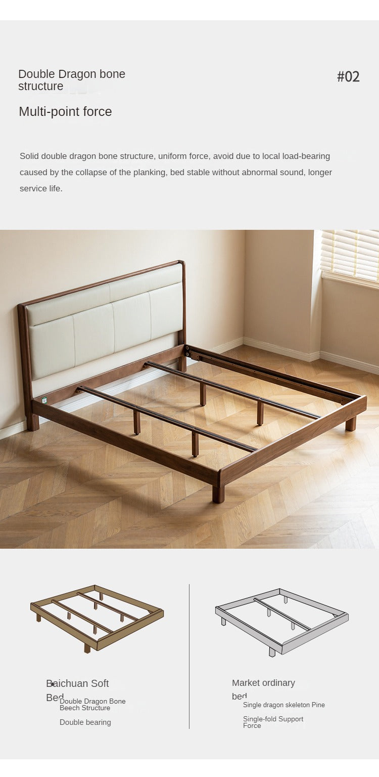 North American Black Walnut, Ash solid wood leather soft bed