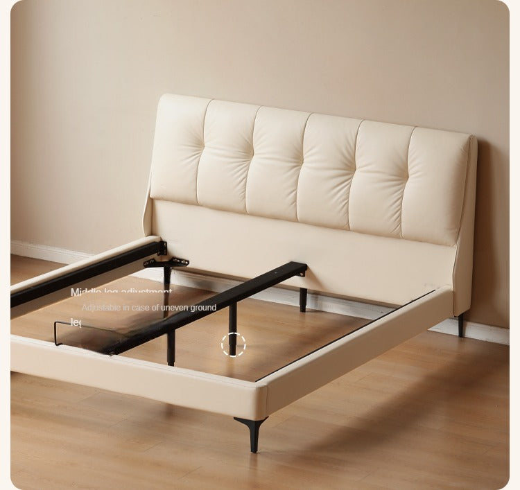 Genuine Leather, Ecological Cloud Leather Bed Cream Style Light Luxury