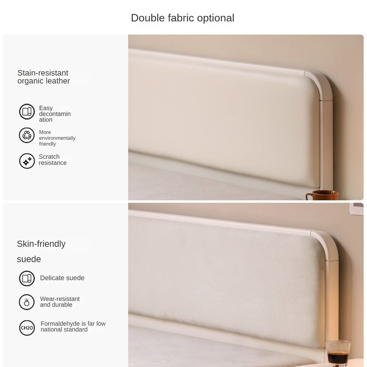 Rubber Wood  Solid Wood Soft Bed Cream Style