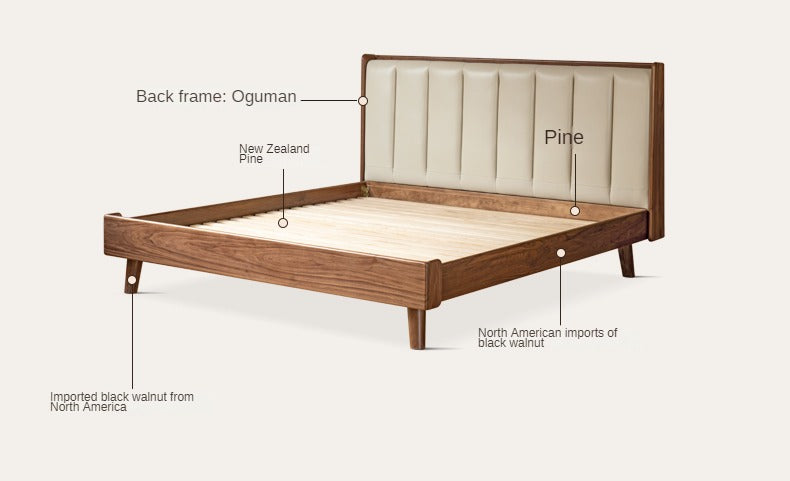 Black Walnut Solid Wood leather Simple High Soft Back Bed