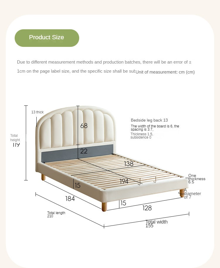 Children's Bed Modern Simple White Cream organic leather<