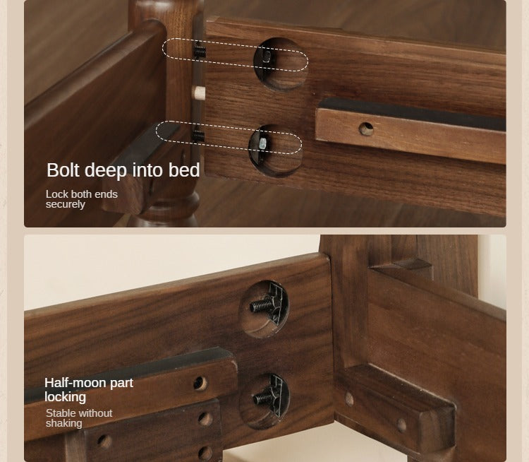 Black Walnut, Poplar Solid Wood Big Bed Retro French