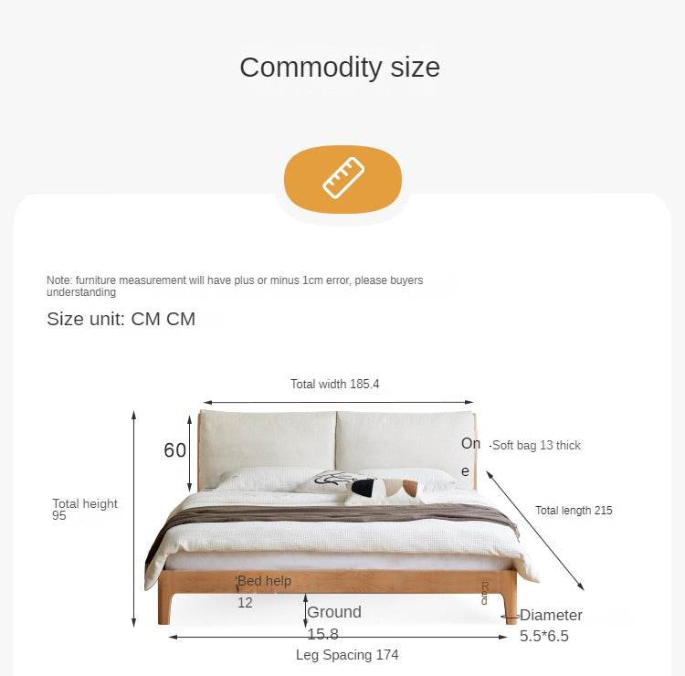 European Beech solid wood soft back fabric bed