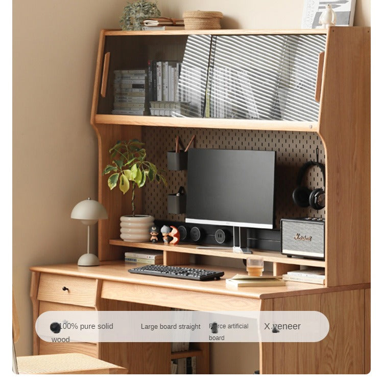 Oak, Cherry Solid Wood Desk Bookshelf Integrated Warm Light