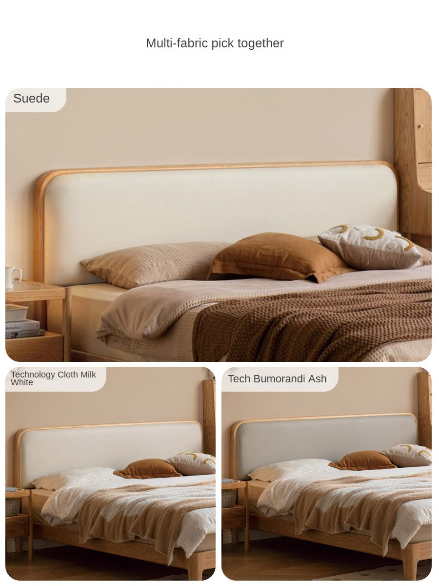 Oak, Rubber wood Solid Wood Bed Technology Fabric,Suede