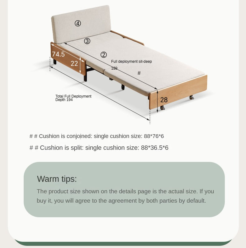 Beech Solid Wood Sofa Ull Out Retractable Single Bed.