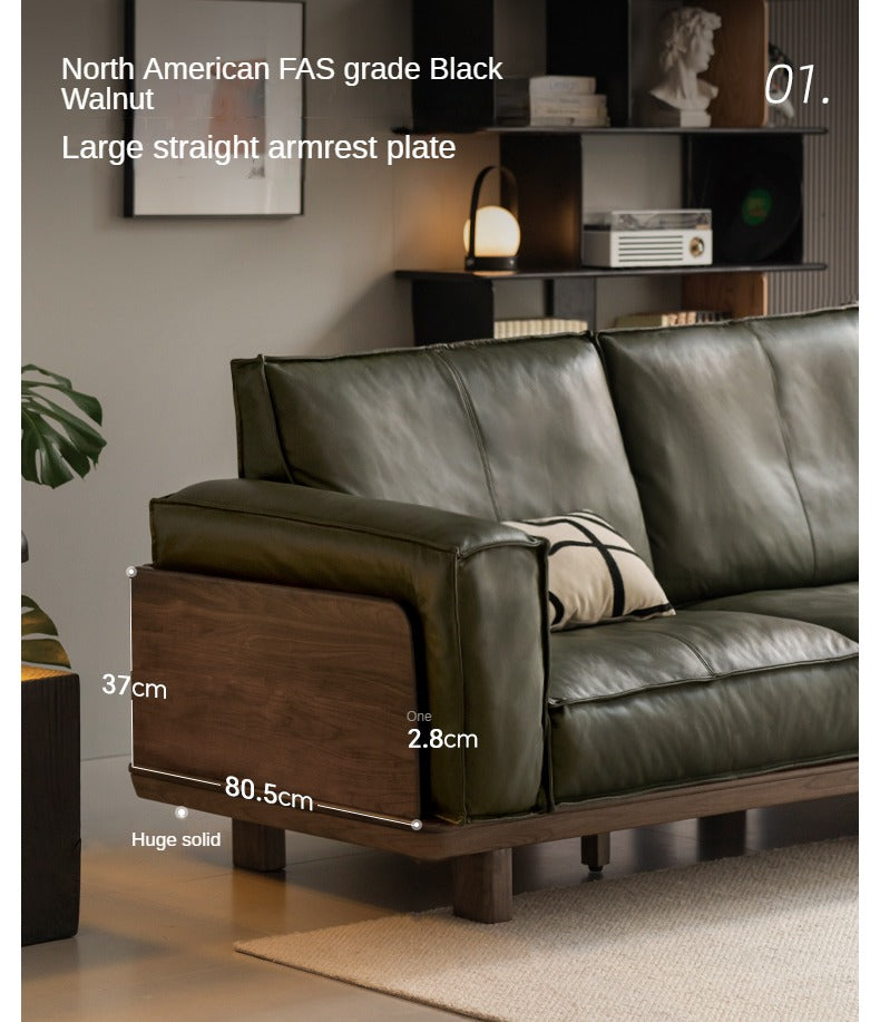 Black Walnut Solid Wood Leather Sofa.