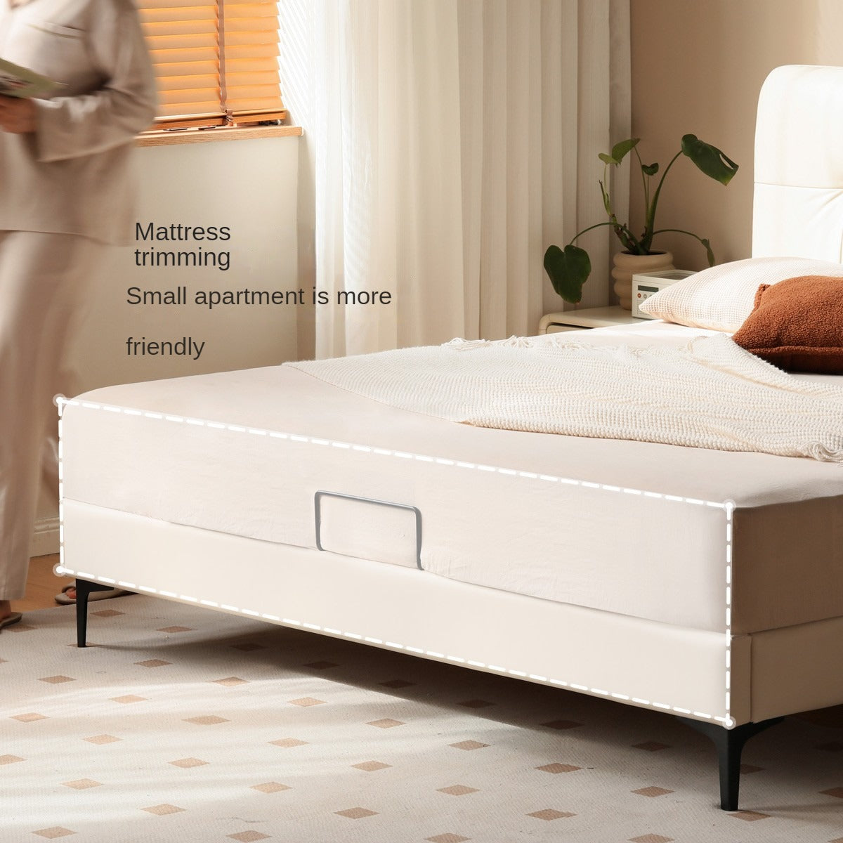 Genuine Leather Light Luxury Bed, Cream Style
