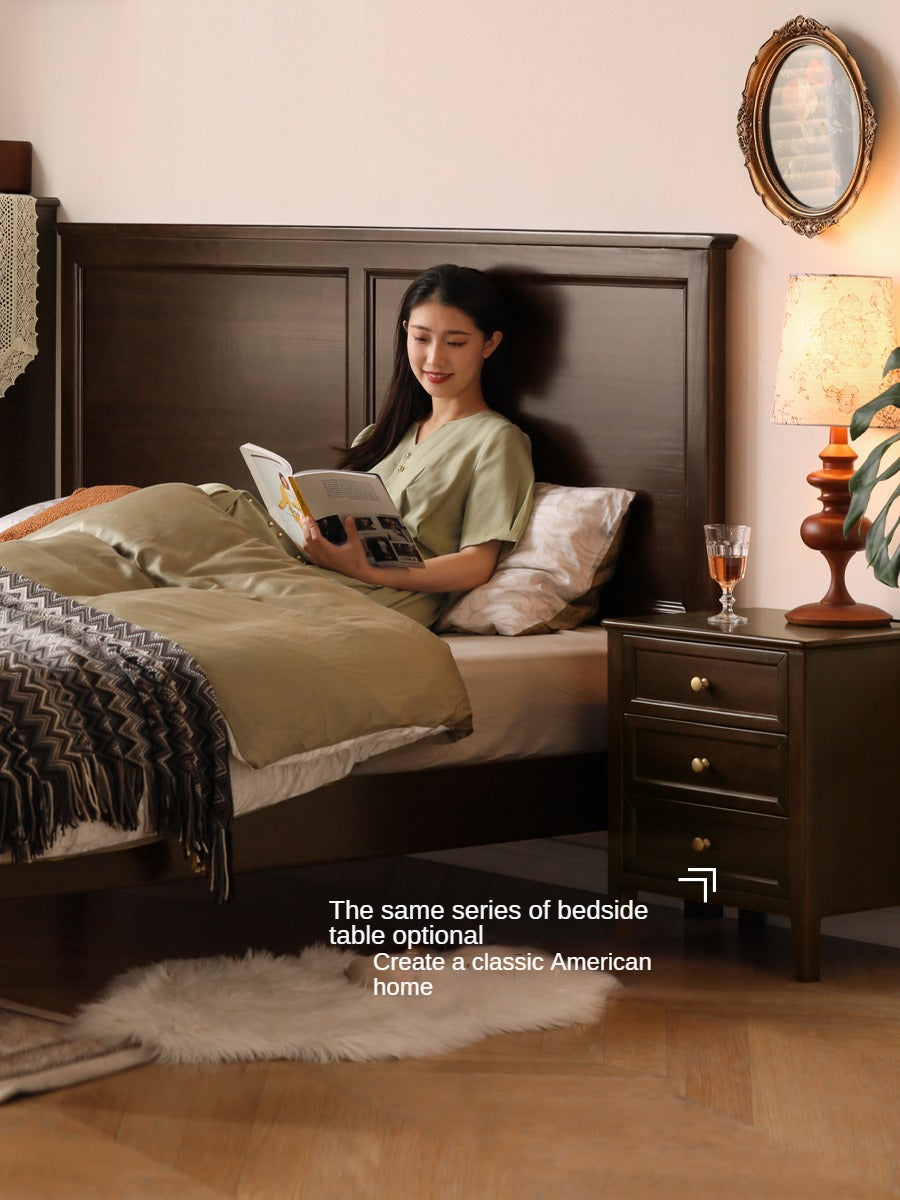 Poplar Solid Wood Bed Modern American Retro High Back Bed