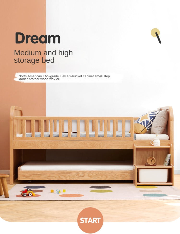 Oak solid wood Multi-function wide storage box bed<