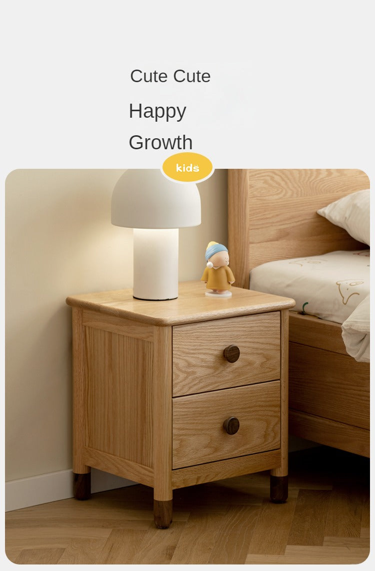 Oak, Beech Solid Wood Two-Drawer Nightstand
