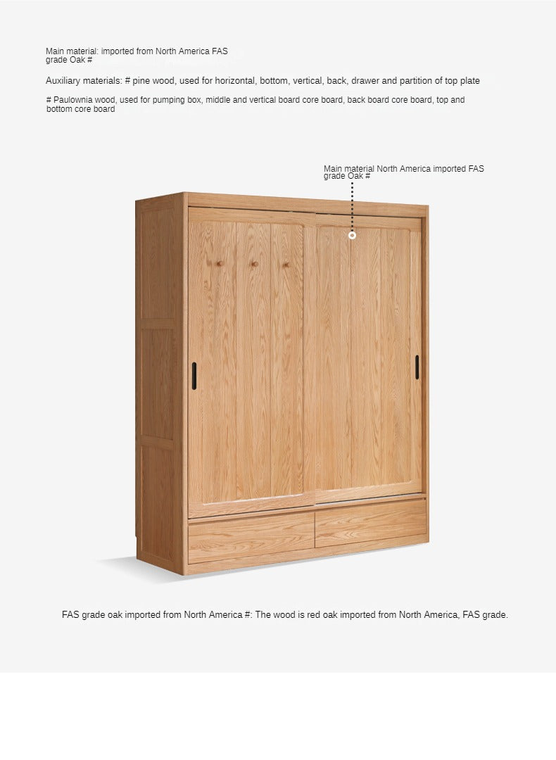Oak, Ash Solid Wood Wardrobe Sliding Door Modern.