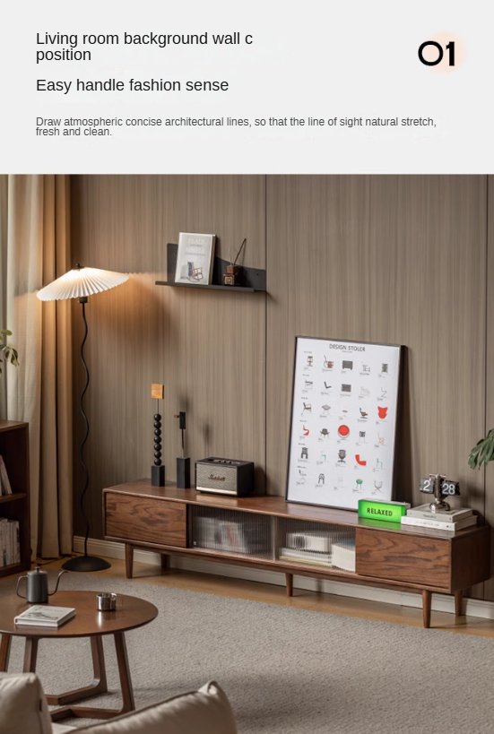 Oak Solid Wood Modern Simple Floor TV Cabinet.