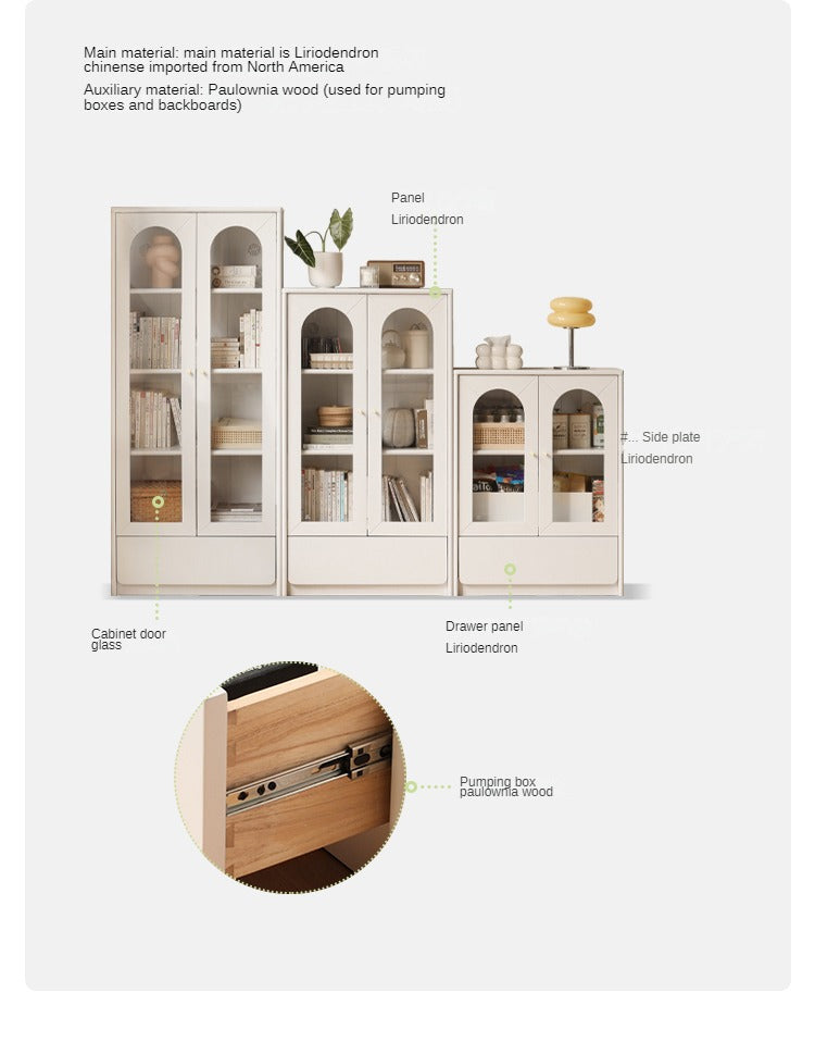 Rubberwood, Ash Solid Wood Bookcase With Door Bookshelf French Cream Style