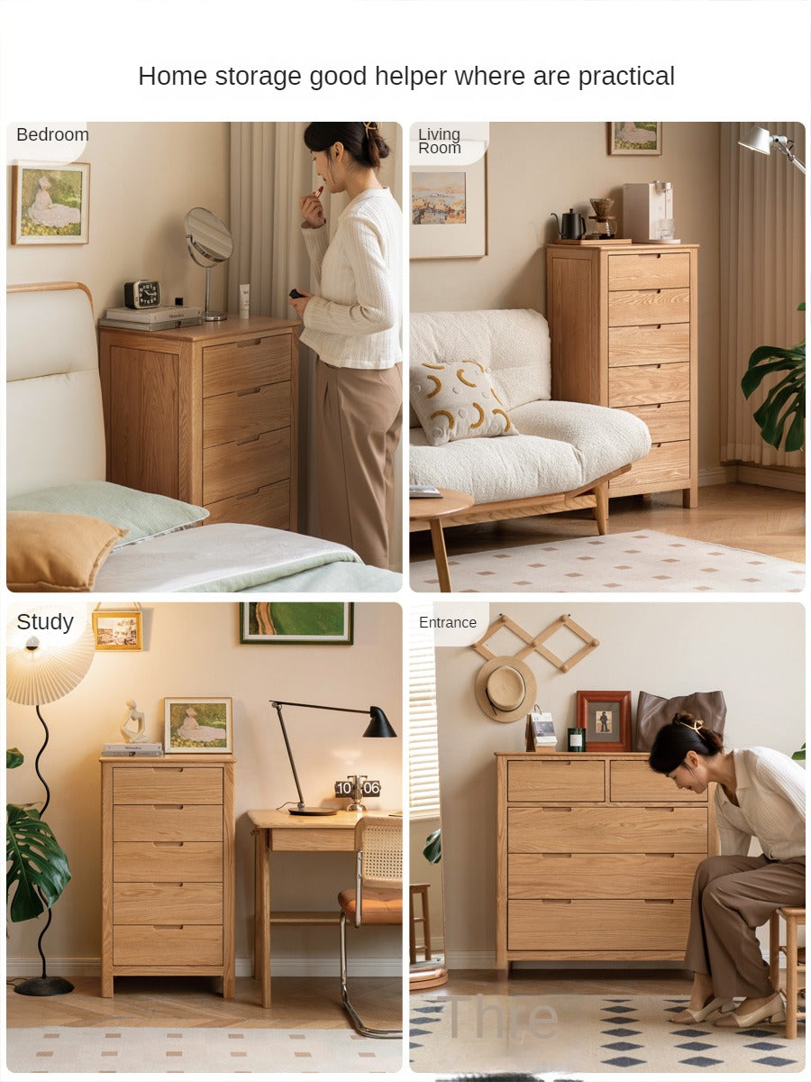 Oak Solid Wood, Solid Rubberwood Nordic Chest of Drawers