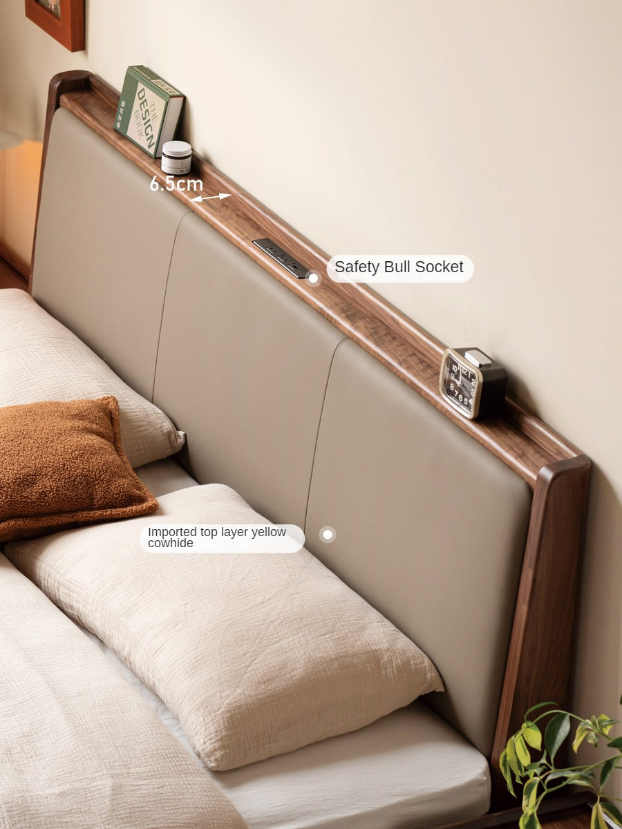 Black Walnut Solid Wood leather soft Drawer Box Bed Nordic