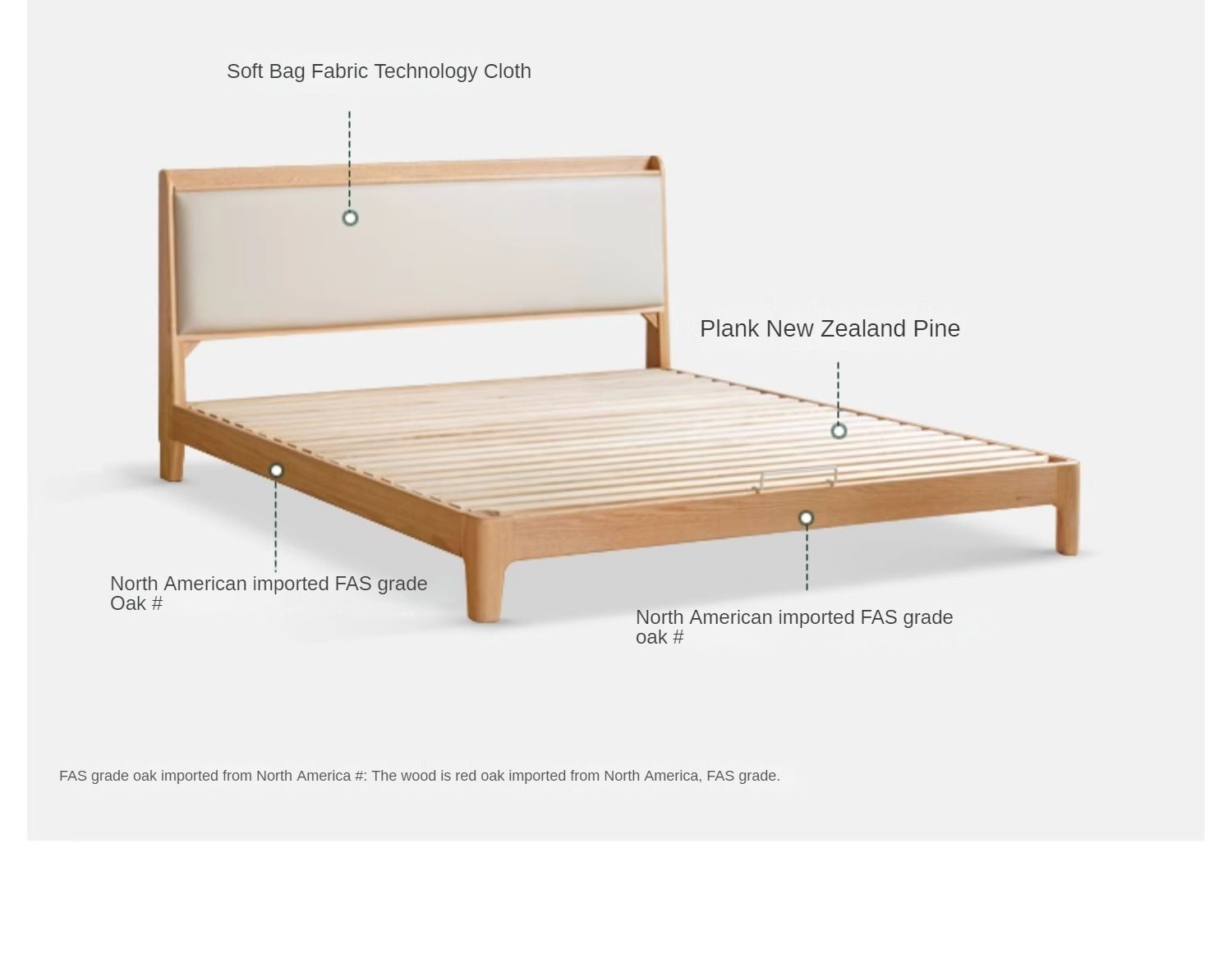 Oak Solid Wood Technology Cloth Modern and Simple Bed