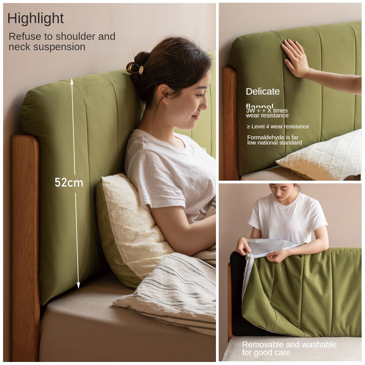 Cherry Solid Wood Fabric Soft Bed