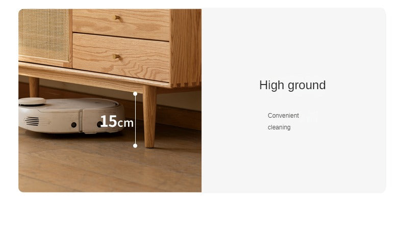 Oak Solid Wood Rattan TV Cabinet