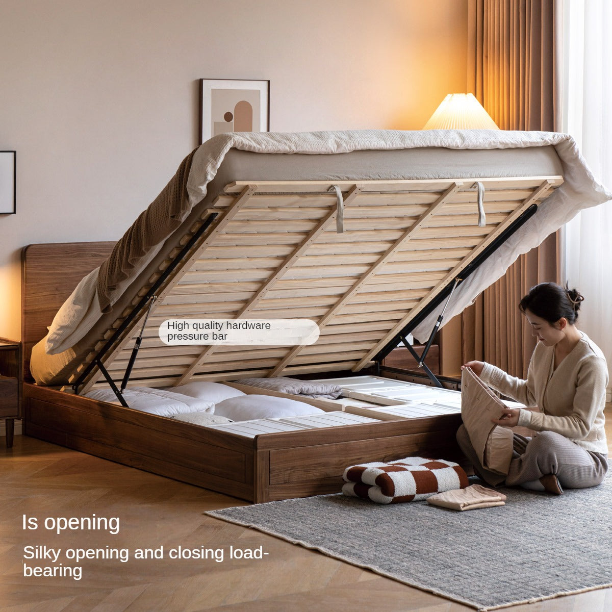 North American black walnut solid wood light luxury box bed