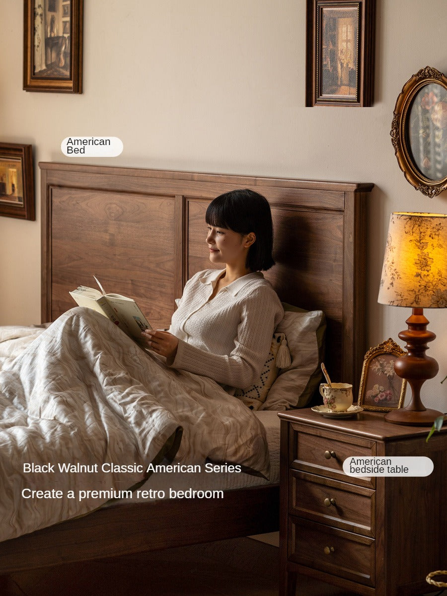 Black Walnut, Poplar Solid Wood American Retro Bed