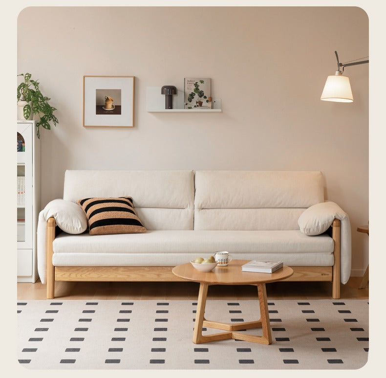 Oak Solid Wood Sitting and Sleeping Retractable Sofa Bed.