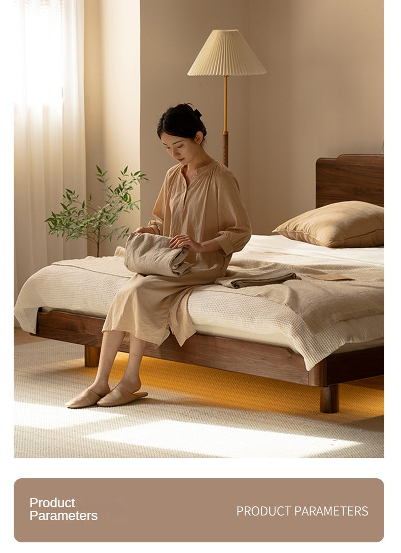 Black Walnut, Ash Solid Wood Big Bed with Light